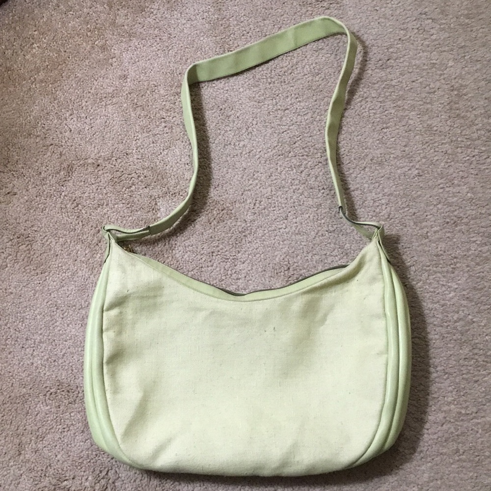 Ferragamo celery green leather & linen bag